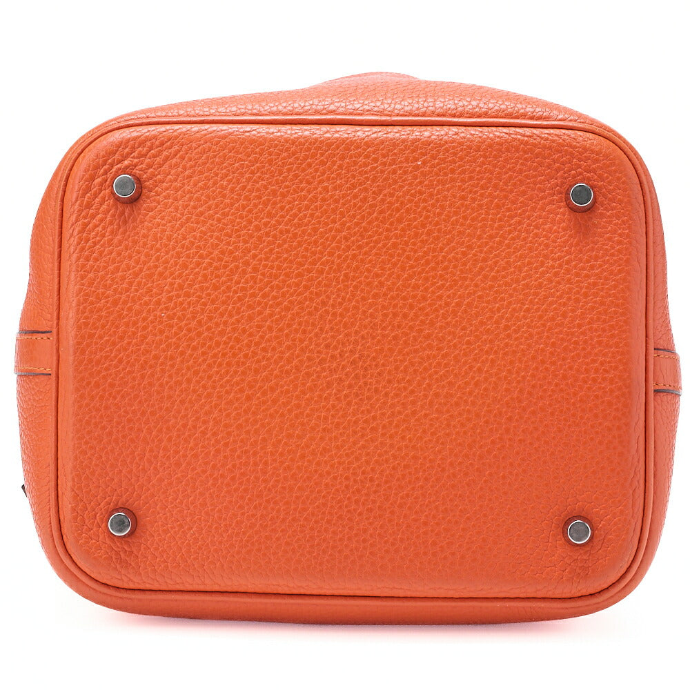 HERMES Picotan Lock MM Handbag Tryon Clemence Orange Poppy Silver-Tone Hardware, Pre-Owned