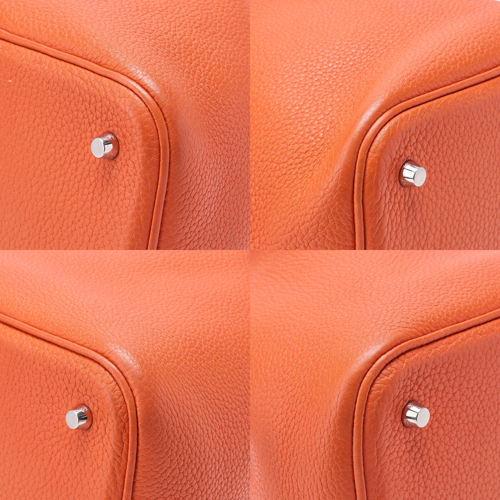 HERMES Picotan Lock MM Handbag Tryon Clemence Orange Poppy Silver-Tone Hardware, Pre-Owned