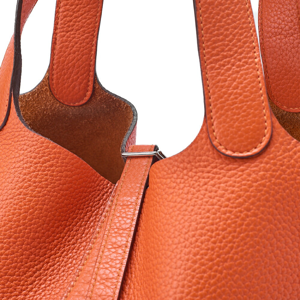 HERMES Picotan Lock MM Handbag Tryon Clemence Orange Poppy Silver-Tone Hardware, Pre-Owned