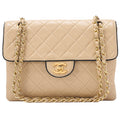 CHANEL Matelasse Single Flap Chain Shoulder Beige x Black Gold-Tone Hardware, Pre-Owned