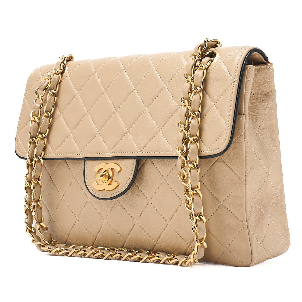 CHANEL Matelasse Single Flap Chain Shoulder Beige x Black Gold-Tone Hardware, Pre-Owned