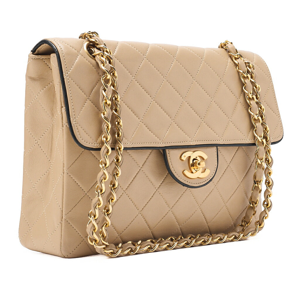 CHANEL Matelasse Single Flap Chain Shoulder Beige x Black Gold-Tone Hardware, Pre-Owned