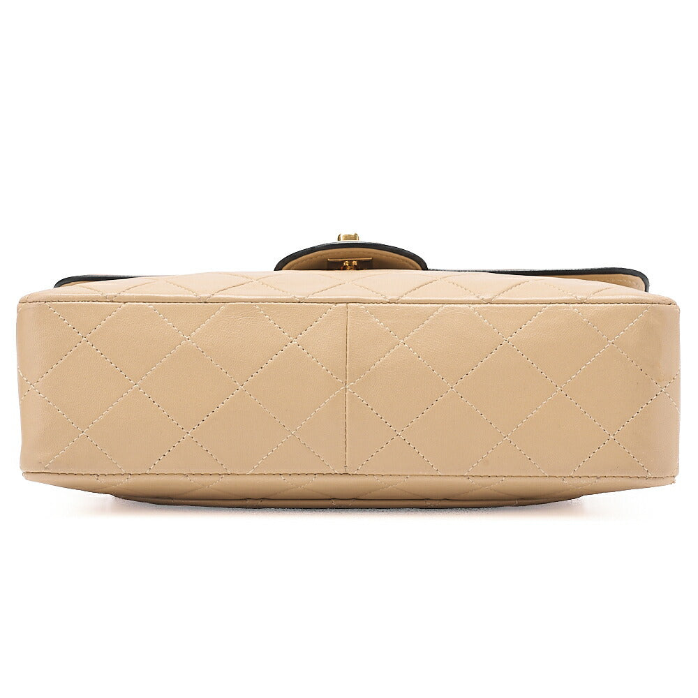 CHANEL Matelasse Single Flap Chain Shoulder Beige x Black Gold-Tone Hardware, Pre-Owned
