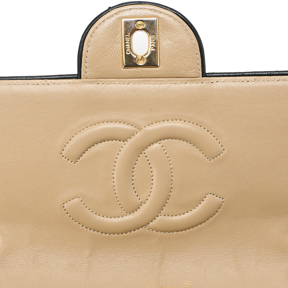 CHANEL Matelasse Single Flap Chain Shoulder Beige x Black Gold-Tone Hardware, Pre-Owned