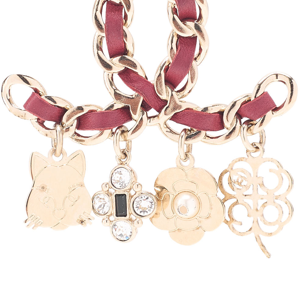CHANEL Cocomark Icon B17B Brooch GP x Faux Pearl x  Leather Gold Plated Red Gold-Tone Hardware, Pre-Owned