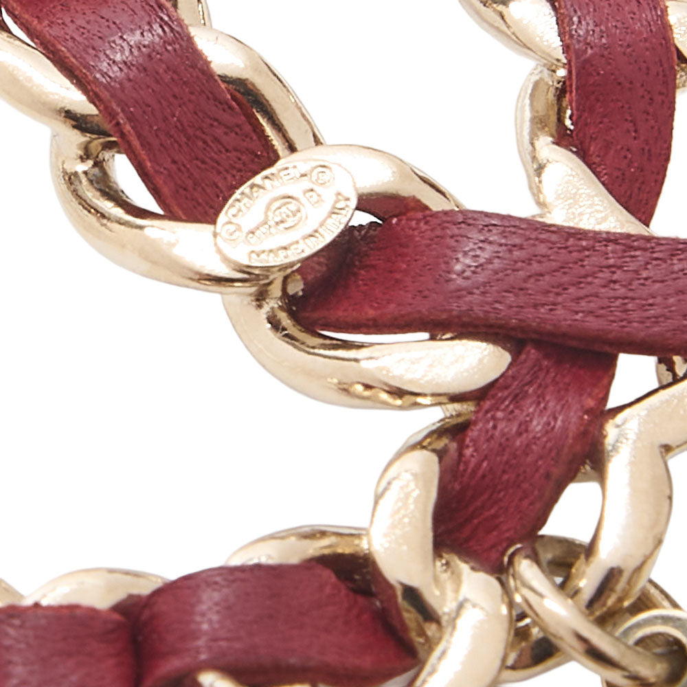 CHANEL Cocomark Icon B17B Brooch GP x Faux Pearl x  Leather Gold Plated Red Gold-Tone Hardware, Pre-Owned