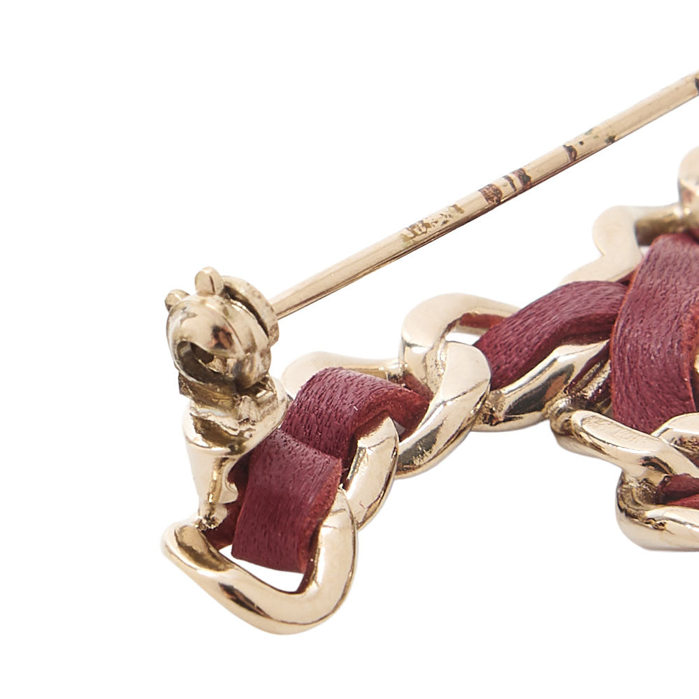 CHANEL Cocomark Icon B17B Brooch GP x Faux Pearl x  Leather Gold Plated Red Gold-Tone Hardware, Pre-Owned