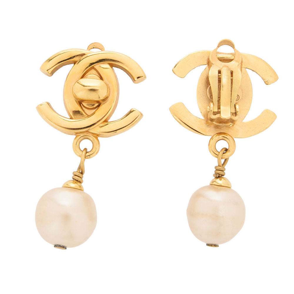 CHANEL Earrings Cocomark 96P GP x Faux Pearl Gold Gold Plated-Tone Hardware, Pre-Owned