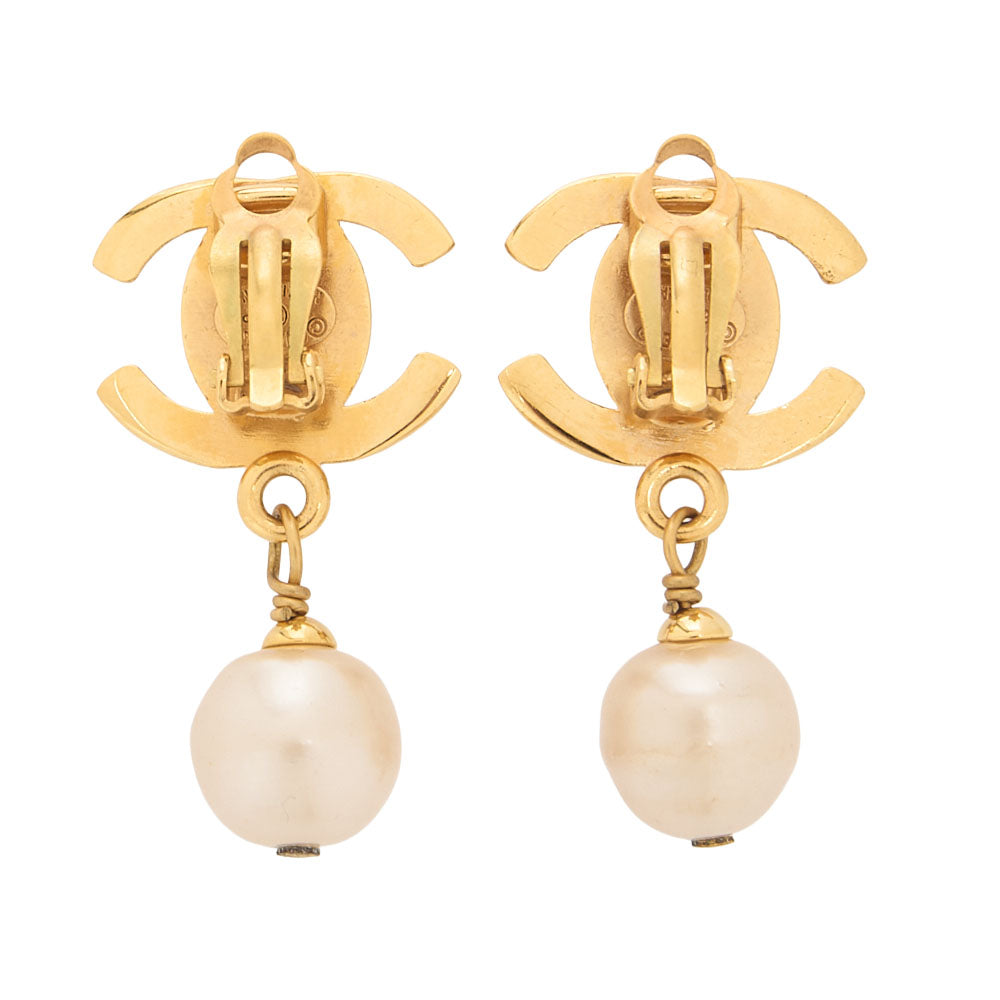 CHANEL Earrings Cocomark 96P GP x Faux Pearl Gold Gold Plated-Tone Hardware, Pre-Owned