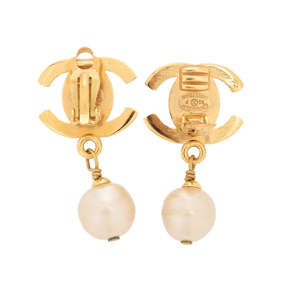 CHANEL Earrings Cocomark 96P GP x Faux Pearl Gold Gold Plated-Tone Hardware, Pre-Owned