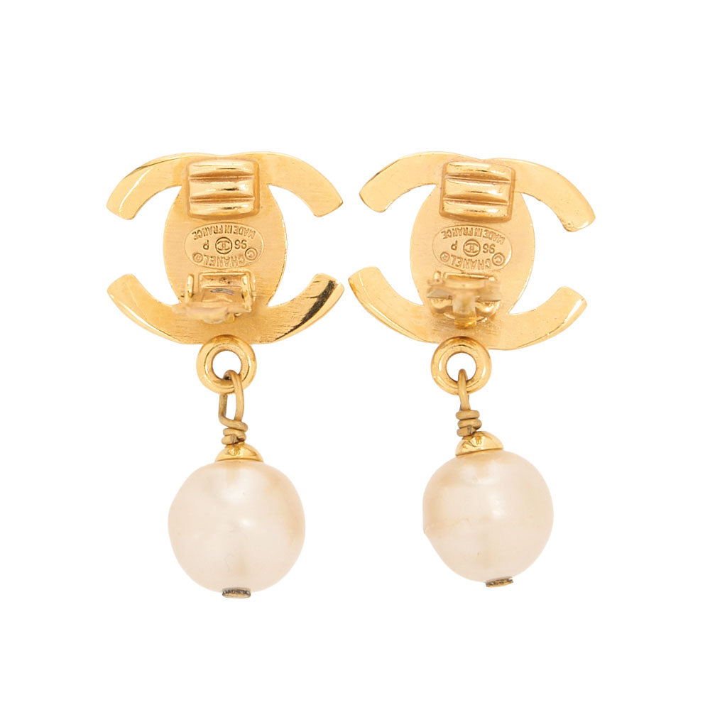 CHANEL Earrings Cocomark 96P GP x Faux Pearl Gold Gold Plated-Tone Hardware, Pre-Owned