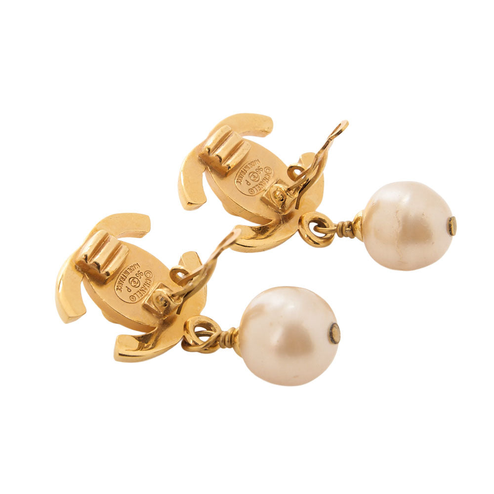 CHANEL Earrings Cocomark 96P GP x Faux Pearl Gold Gold Plated-Tone Hardware, Pre-Owned