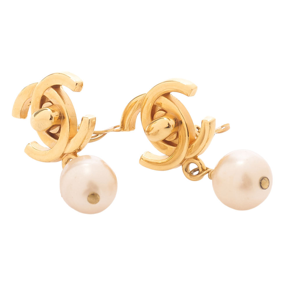 CHANEL Earrings Cocomark 96P GP x Faux Pearl Gold Gold Plated-Tone Hardware, Pre-Owned