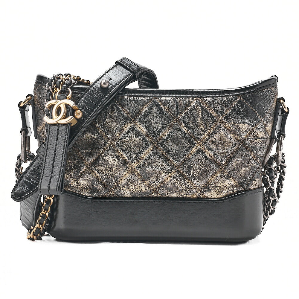 CHANEL Chain Shoulder Bag Matelasse Gabrielle de Vintage Calf Black x Gold Silver x Gold-Tone Hardware, Pre-Owned