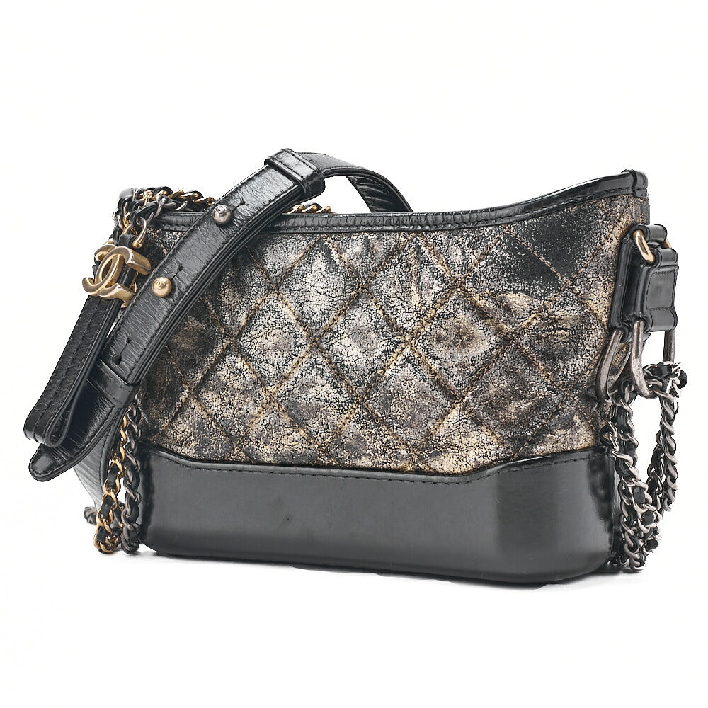 CHANEL Chain Shoulder Bag Matelasse Gabrielle de Vintage Calf Black x Gold Silver x Gold-Tone Hardware, Pre-Owned