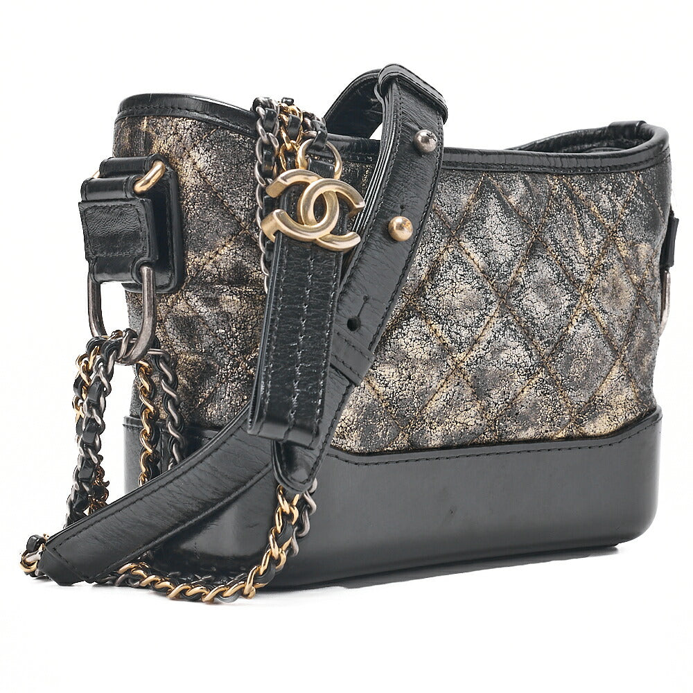 CHANEL Chain Shoulder Bag Matelasse Gabrielle de Vintage Calf Black x Gold Silver x Gold-Tone Hardware, Pre-Owned