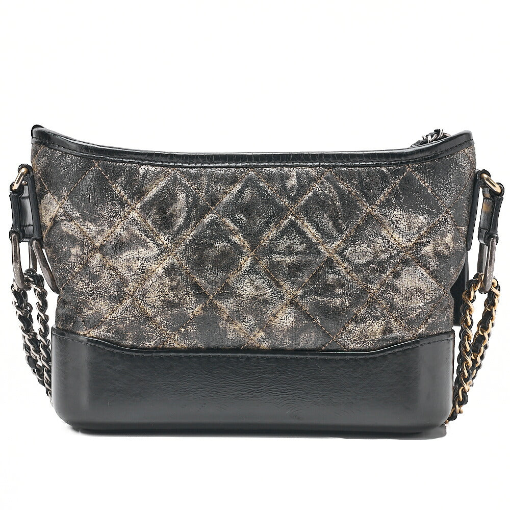 CHANEL Chain Shoulder Bag Matelasse Gabrielle de Vintage Calf Black x Gold Silver x Gold-Tone Hardware, Pre-Owned