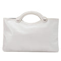 CHANEL Leather Matelasse Hand Coco Mark Fittings Party Bag Pearl White Silver-Tone Hardware, Pre-Owned