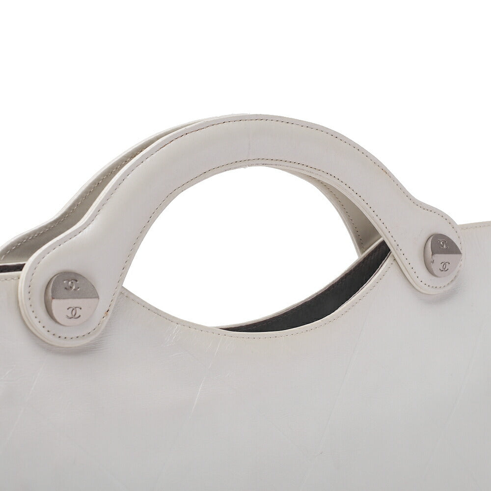 CHANEL Leather Matelasse Hand Coco Mark Fittings Party Bag Pearl White Silver-Tone Hardware, Pre-Owned