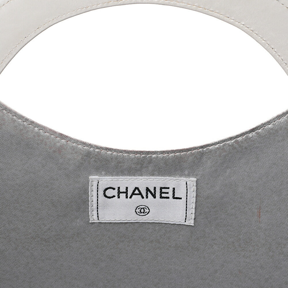 CHANEL Leather Matelasse Hand Coco Mark Fittings Party Bag Pearl White Silver-Tone Hardware, Pre-Owned