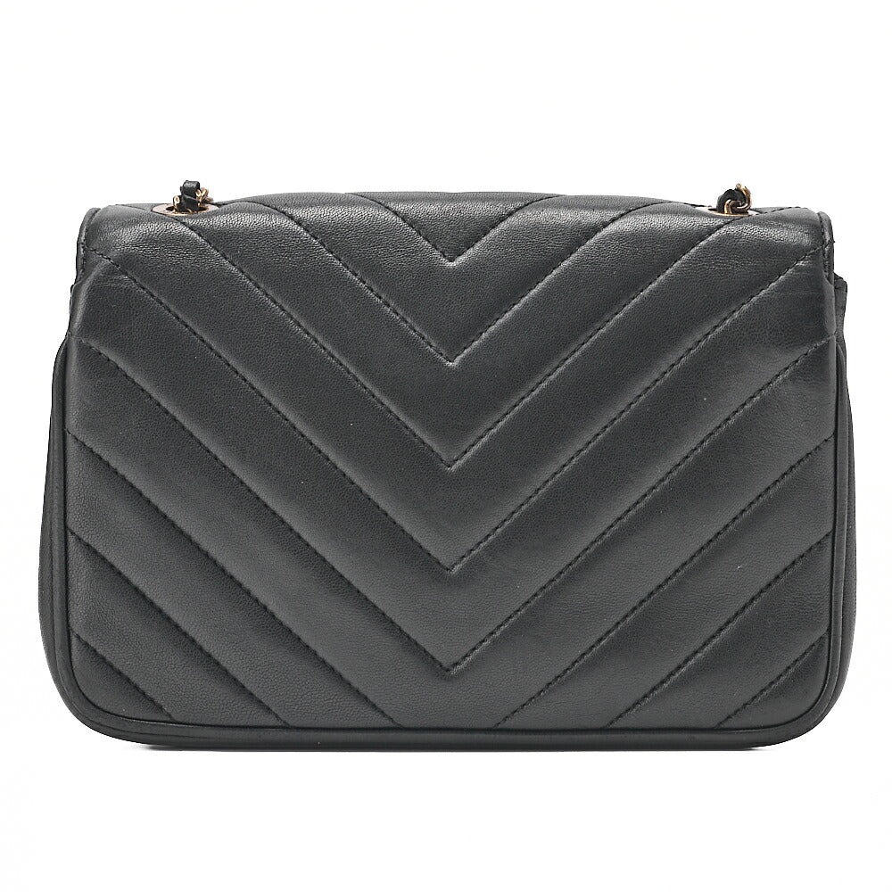 CHANEL Lambskin V-Stitch Chevron Diamond Coco Mark Chain Shoulder Black Gold-Tone Hardware, Pre-Owned