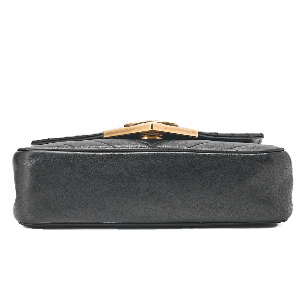 CHANEL Lambskin V-Stitch Chevron Diamond Coco Mark Chain Shoulder Black Gold-Tone Hardware, Pre-Owned