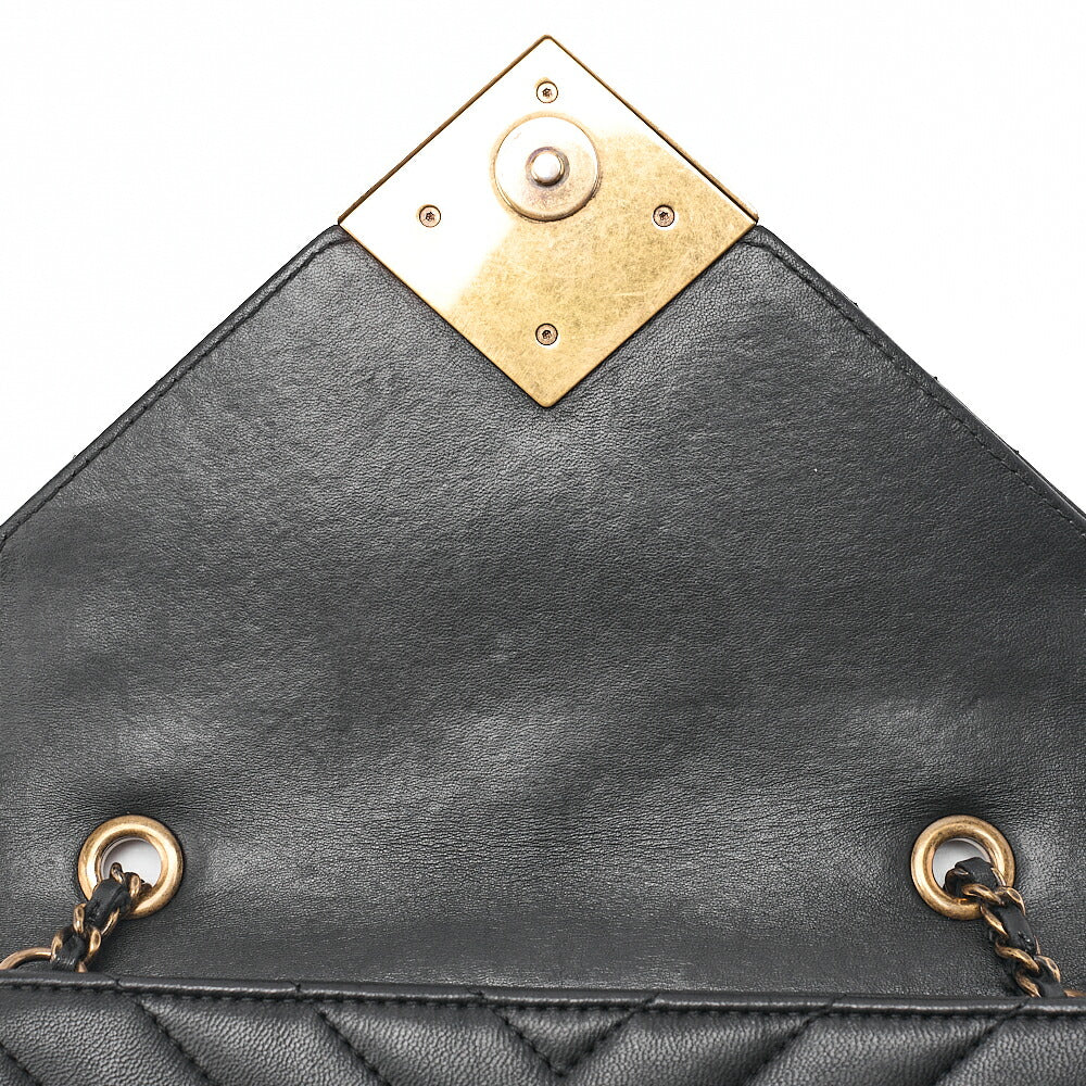 CHANEL Lambskin V-Stitch Chevron Diamond Coco Mark Chain Shoulder Black Gold-Tone Hardware, Pre-Owned