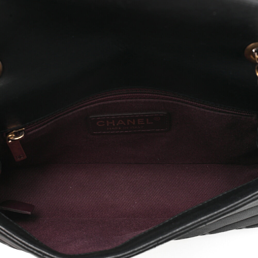 CHANEL Lambskin V-Stitch Chevron Diamond Coco Mark Chain Shoulder Black Gold-Tone Hardware, Pre-Owned