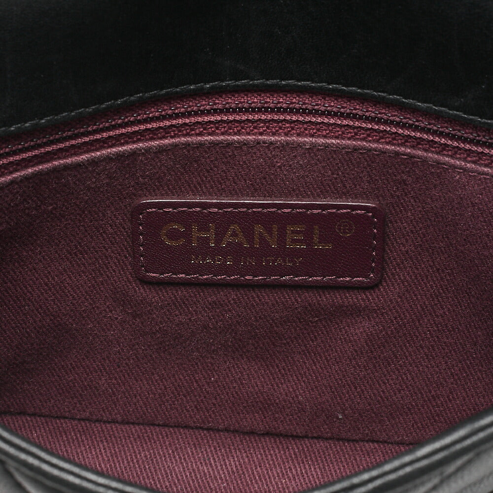 CHANEL Lambskin V-Stitch Chevron Diamond Coco Mark Chain Shoulder Black Gold-Tone Hardware, Pre-Owned
