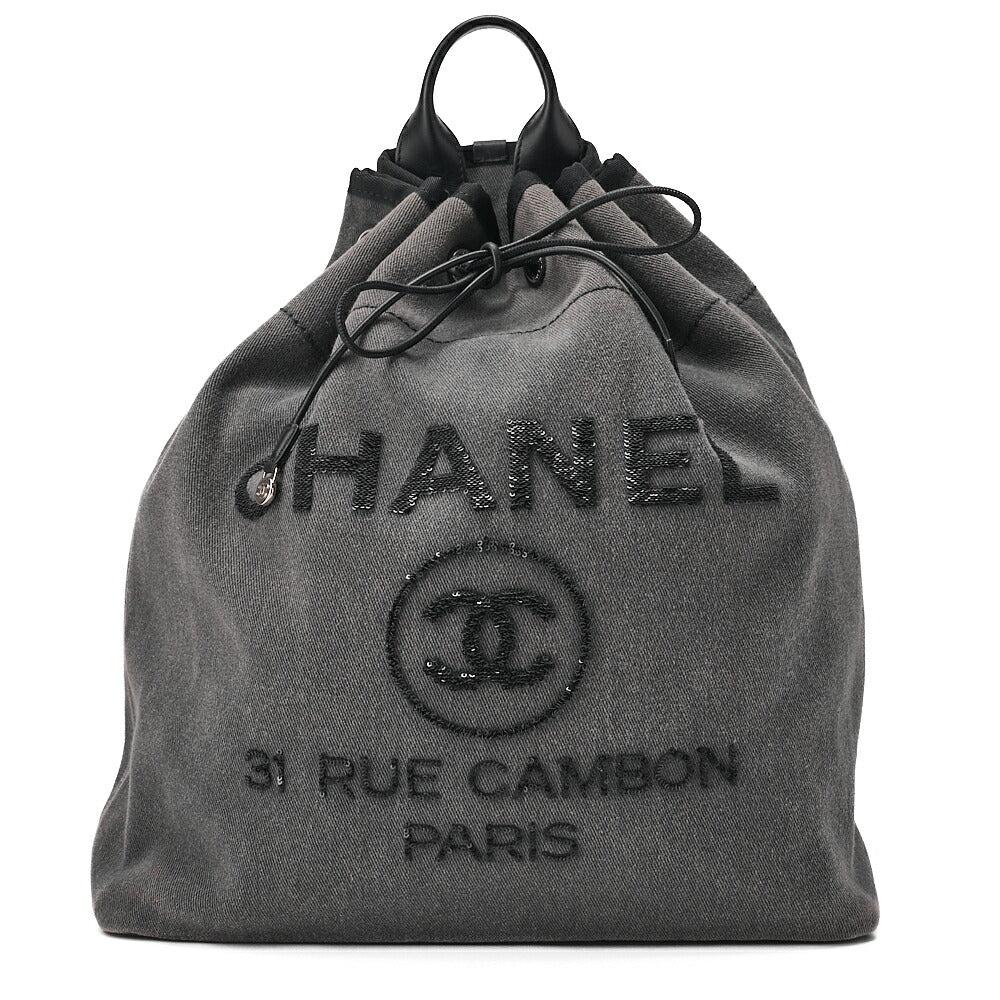 CHANEL Denim Deauville Drawstring Backpack Denim x Black Silver-Tone Hardware, Pre-Owned