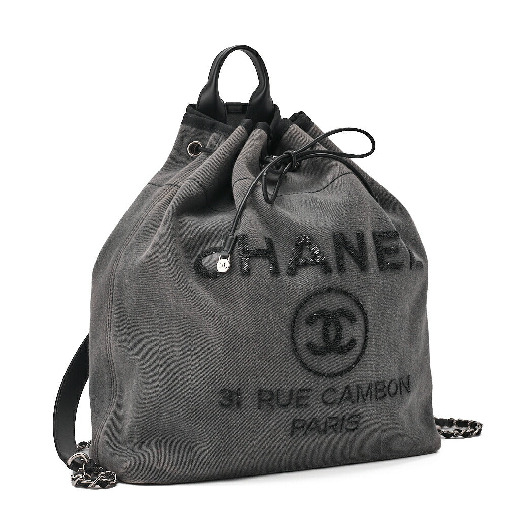 CHANEL Denim Deauville Drawstring Backpack Denim x Black Silver-Tone Hardware, Pre-Owned