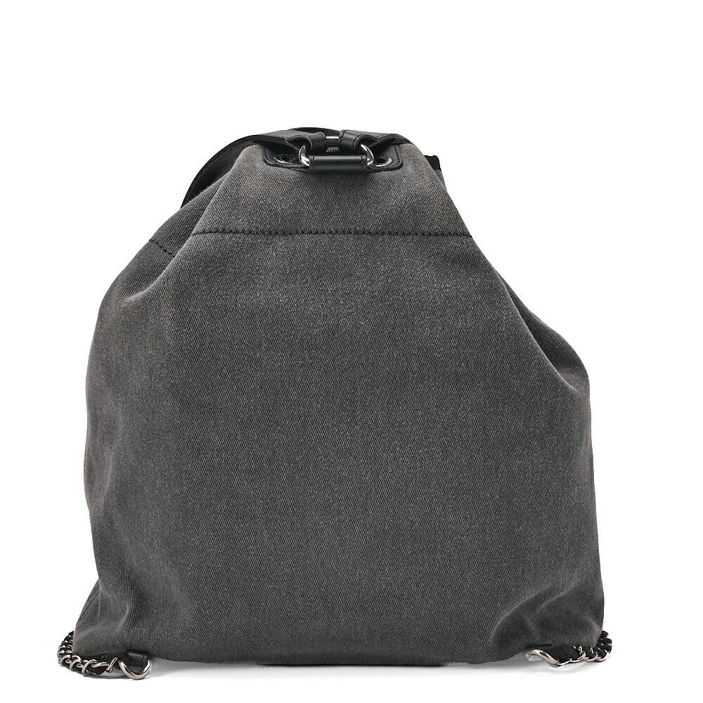 CHANEL Denim Deauville Drawstring Backpack Denim x Black Silver-Tone Hardware, Pre-Owned