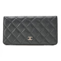 CHANEL Caviar Skin Matelasse Bi-Fold Long Wallet Black Silver-Tone Hardware, Pre-Owned