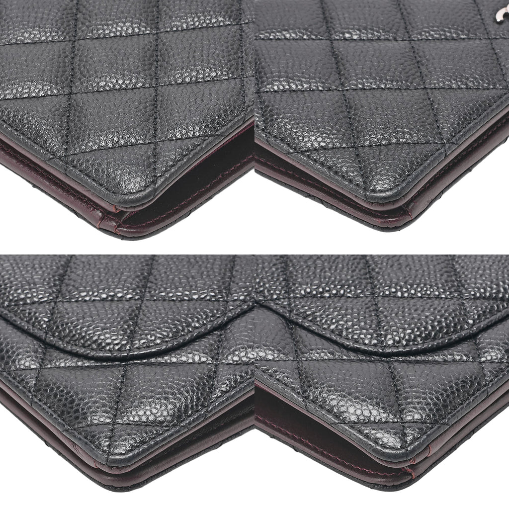 CHANEL Caviar Skin Matelasse Bi-Fold Long Wallet Black Silver-Tone Hardware, Pre-Owned