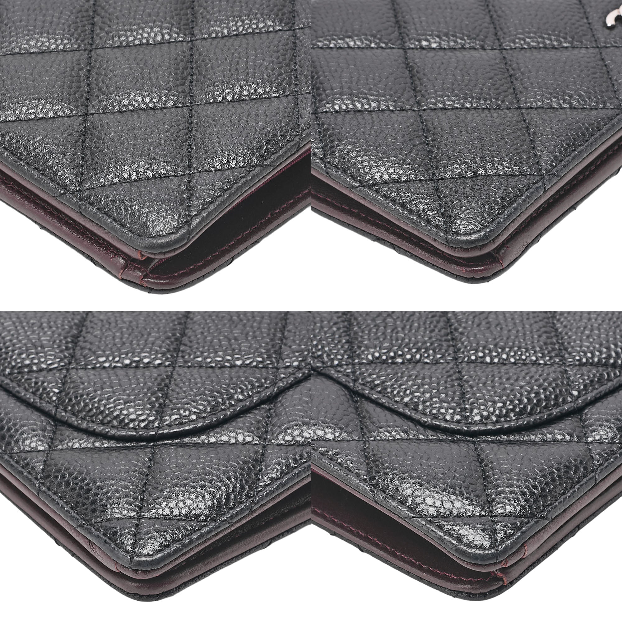 CHANEL Caviar Skin Matelasse Bi-Fold Long Wallet Black Silver-Tone Hardware, Pre-Owned