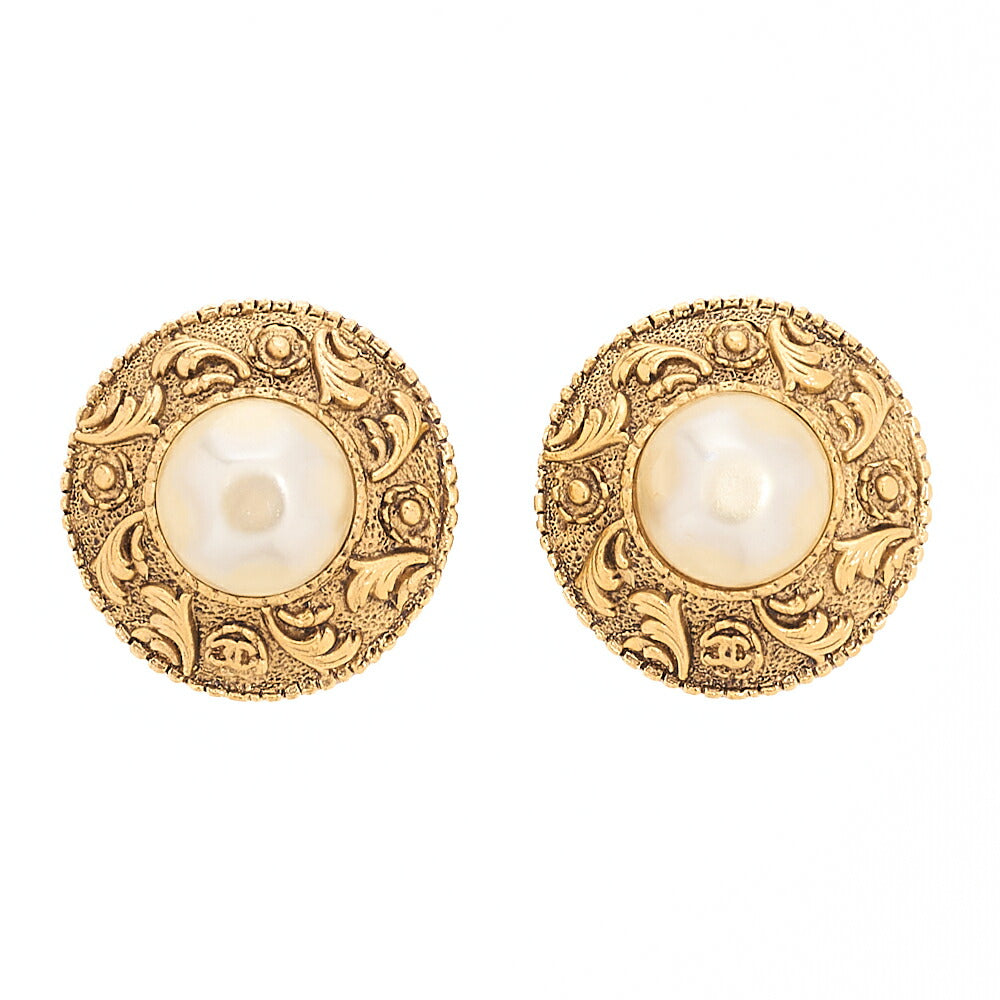 CHANEL Cocomark Faux Pearl Earrings 26 GP Gold Gold Plated-Tone Hardware, Pre-Owned