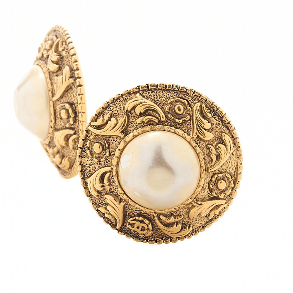 CHANEL Cocomark Faux Pearl Earrings 26 GP Gold Gold Plated-Tone Hardware, Pre-Owned