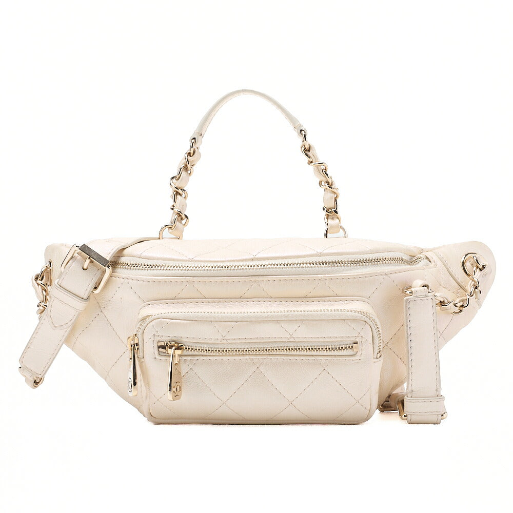 CHANEL Waist Bag 2way Matelasse Lambskin Pearl Ivory Gold-Tone Hardware, Pre-Owned