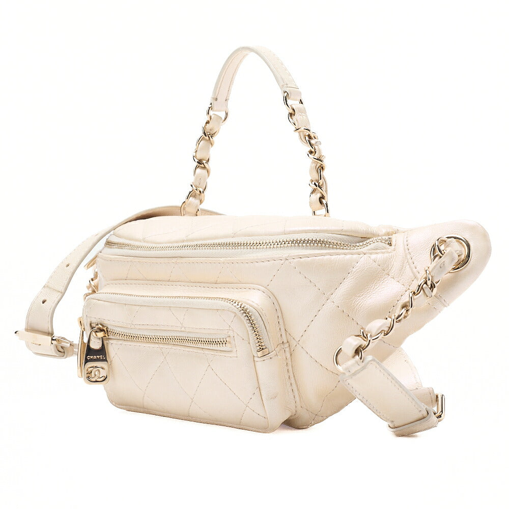 CHANEL Waist Bag 2way Matelasse Lambskin Pearl Ivory Gold-Tone Hardware, Pre-Owned