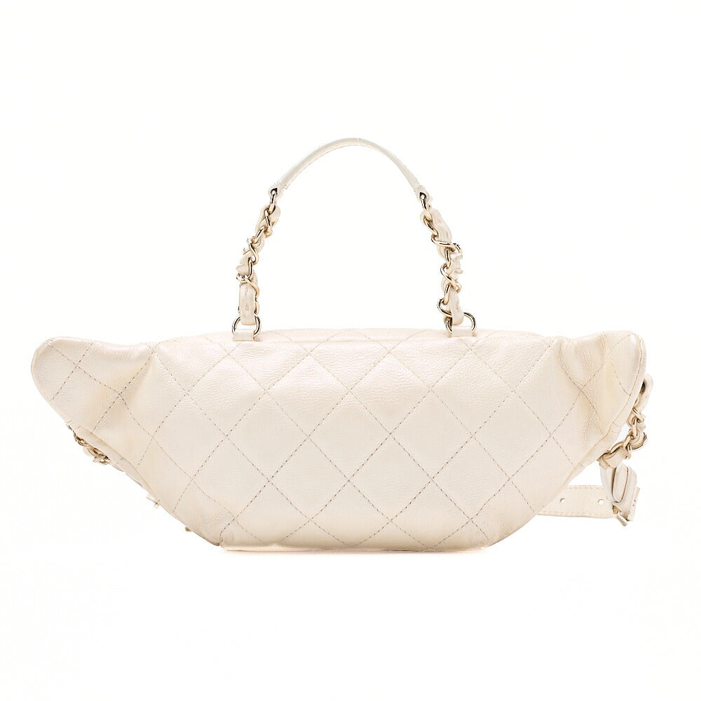 CHANEL Waist Bag 2way Matelasse Lambskin Pearl Ivory Gold-Tone Hardware, Pre-Owned