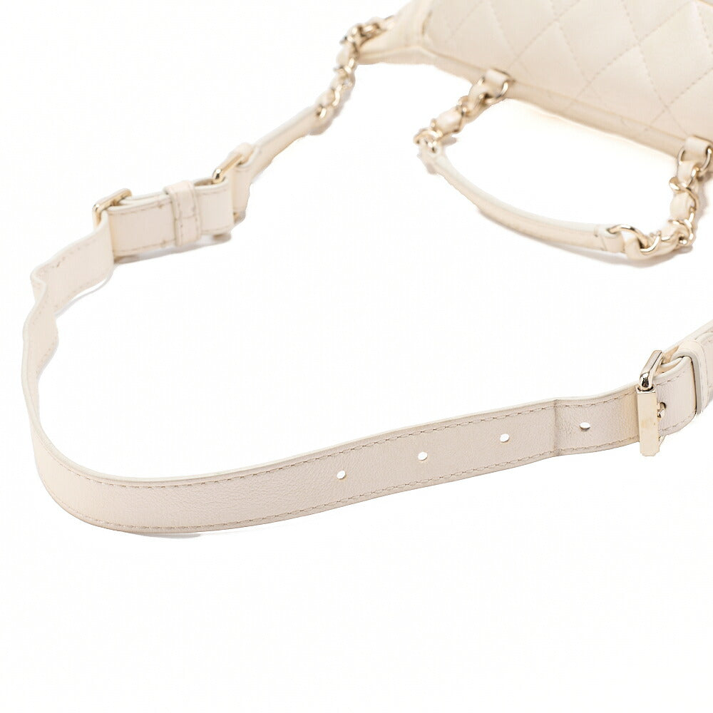 CHANEL Waist Bag 2way Matelasse Lambskin Pearl Ivory Gold-Tone Hardware, Pre-Owned