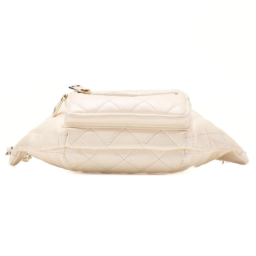 CHANEL Waist Bag 2way Matelasse Lambskin Pearl Ivory Gold-Tone Hardware, Pre-Owned