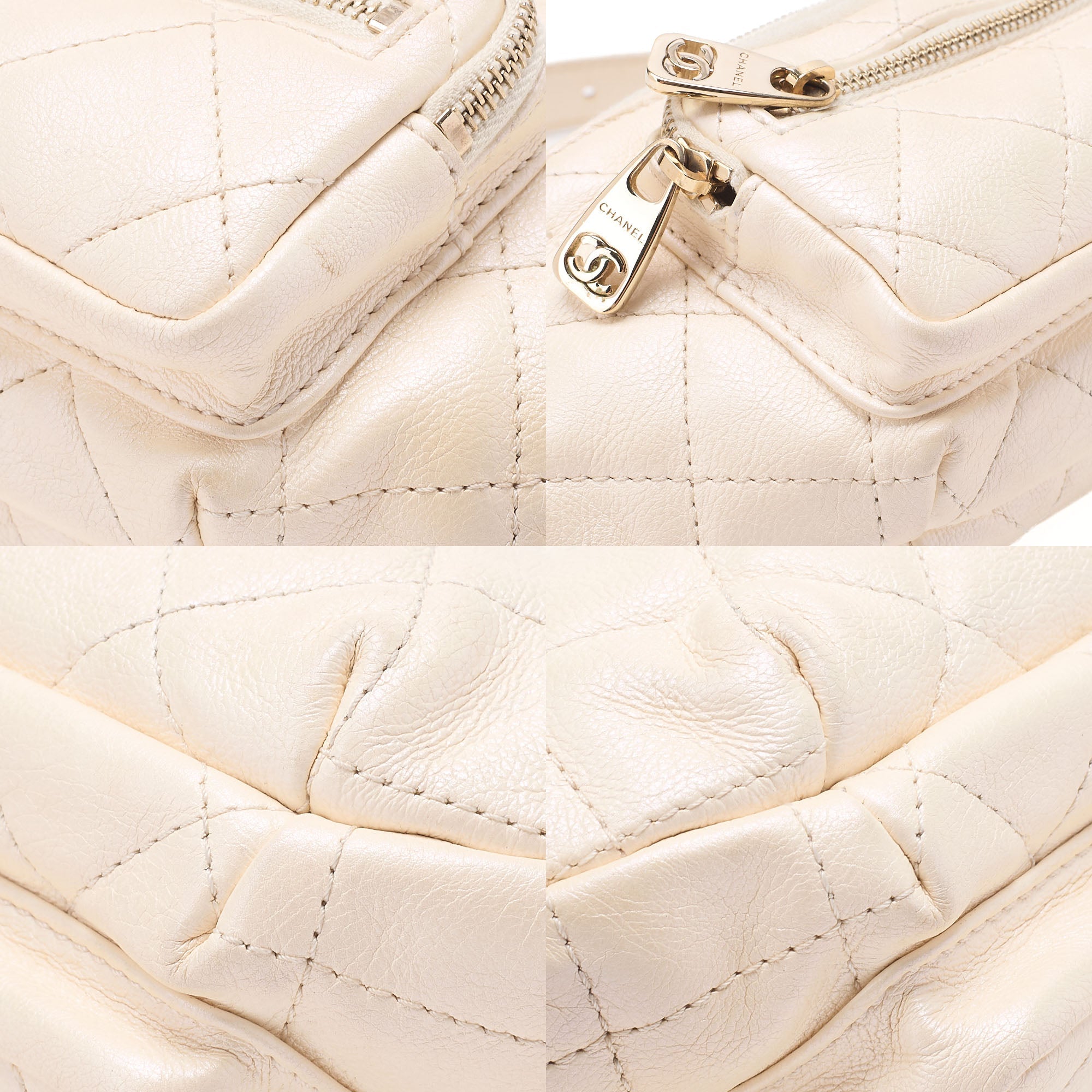 CHANEL Waist Bag 2way Matelasse Lambskin Pearl Ivory Gold-Tone Hardware, Pre-Owned