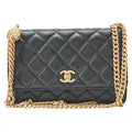 CHANEL Matelasse Camellia Ball Chain Wallet Lambskin Black Gold-Tone Hardware, Pre-Owned