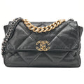 CHANEL Calfskin Matelasse Chanel 19 2-Way Chain Shoulder Black Gold x Silver-Tone Hardware, Pre-Owned