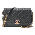 CHANEL Caviar Skin Matelasse Turnlock Chain Shoulder Black Gold-Tone Hardware, Pre-Owned