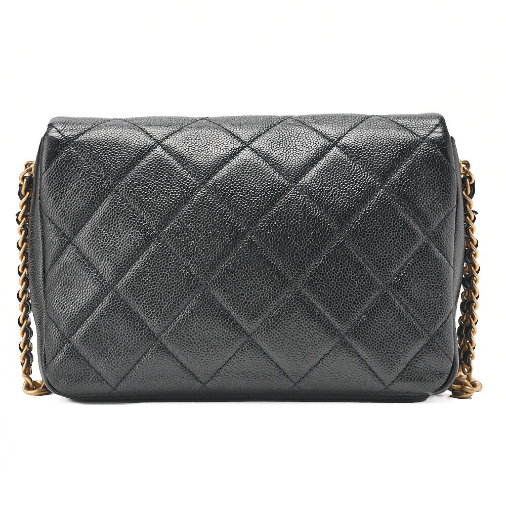 CHANEL Caviar Skin Matelasse Turnlock Chain Shoulder Black Gold-Tone Hardware, Pre-Owned