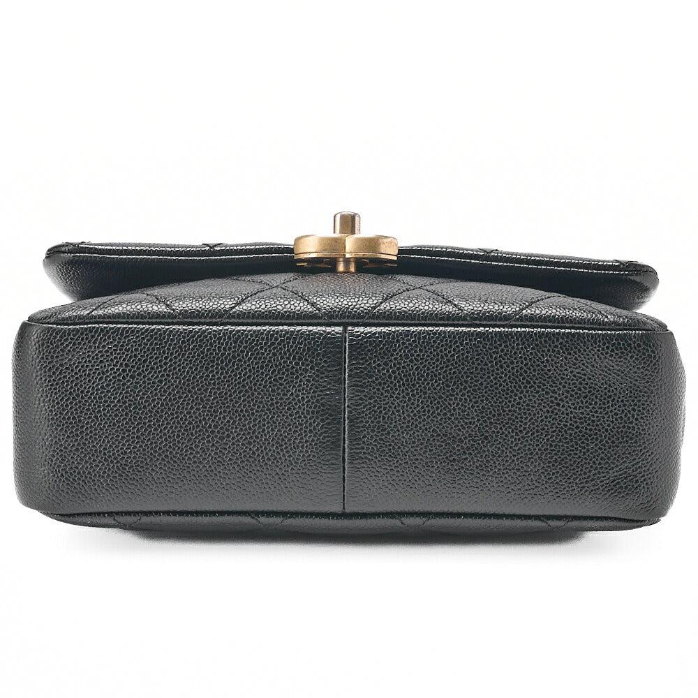 CHANEL Caviar Skin Matelasse Turnlock Chain Shoulder Black Gold-Tone Hardware, Pre-Owned