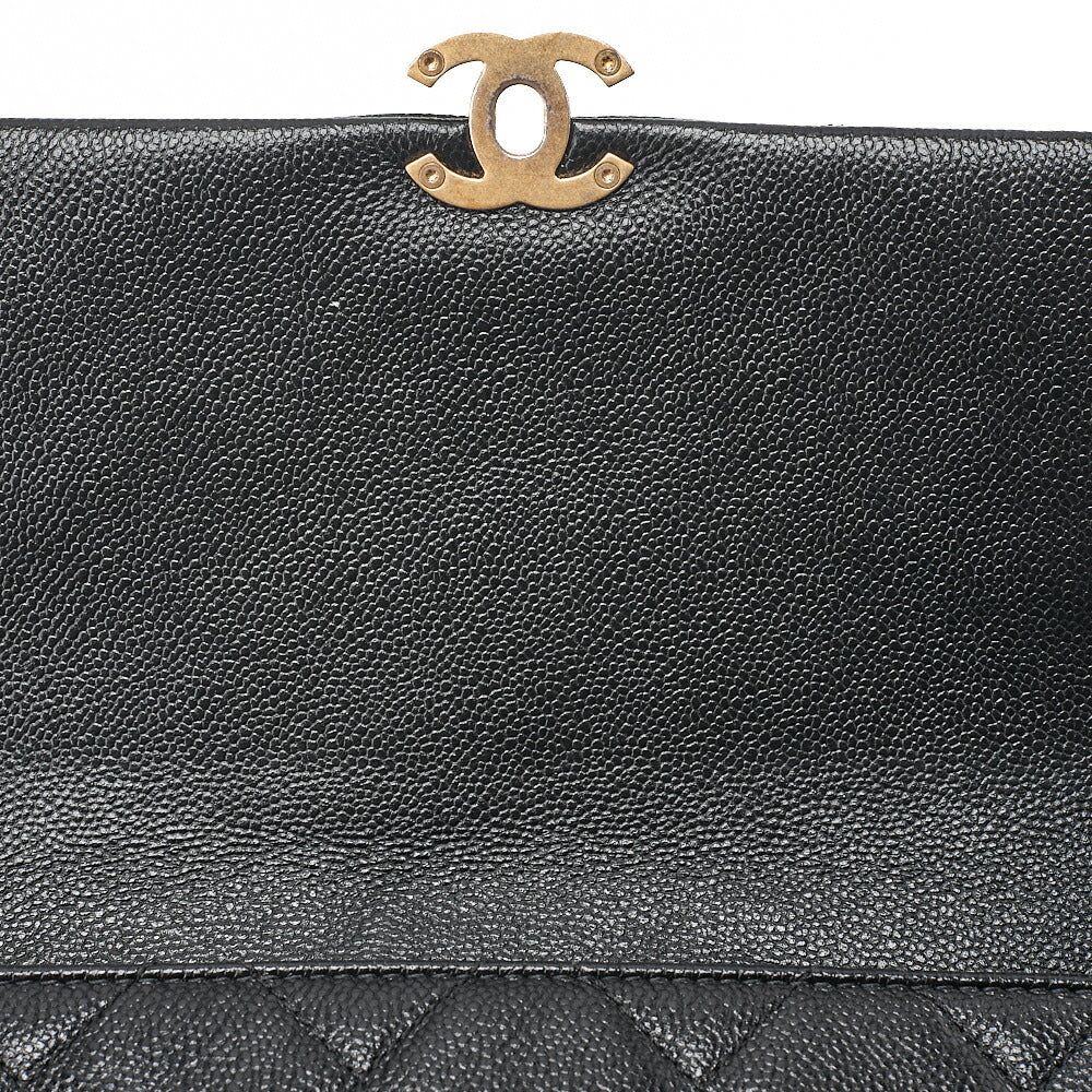 CHANEL Caviar Skin Matelasse Turnlock Chain Shoulder Black Gold-Tone Hardware, Pre-Owned