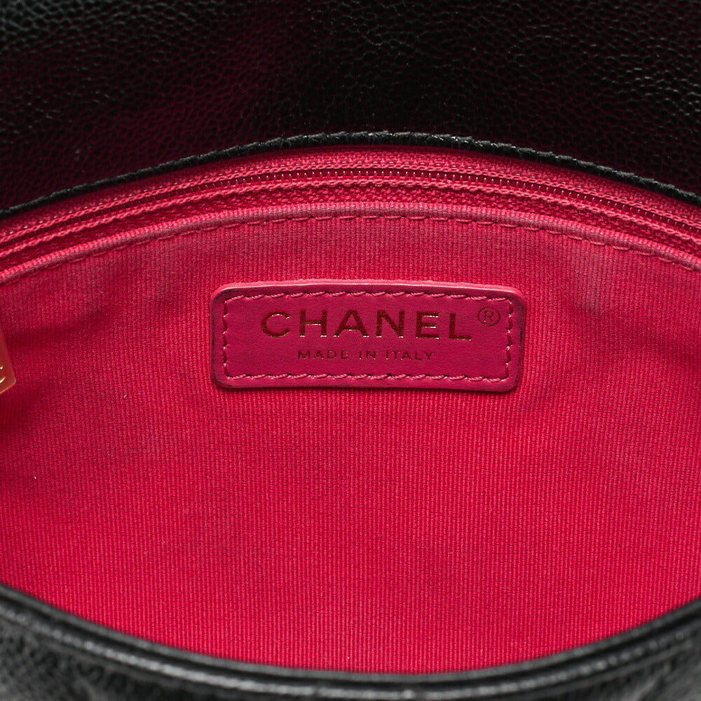 CHANEL Caviar Skin Matelasse Turnlock Chain Shoulder Black Gold-Tone Hardware, Pre-Owned